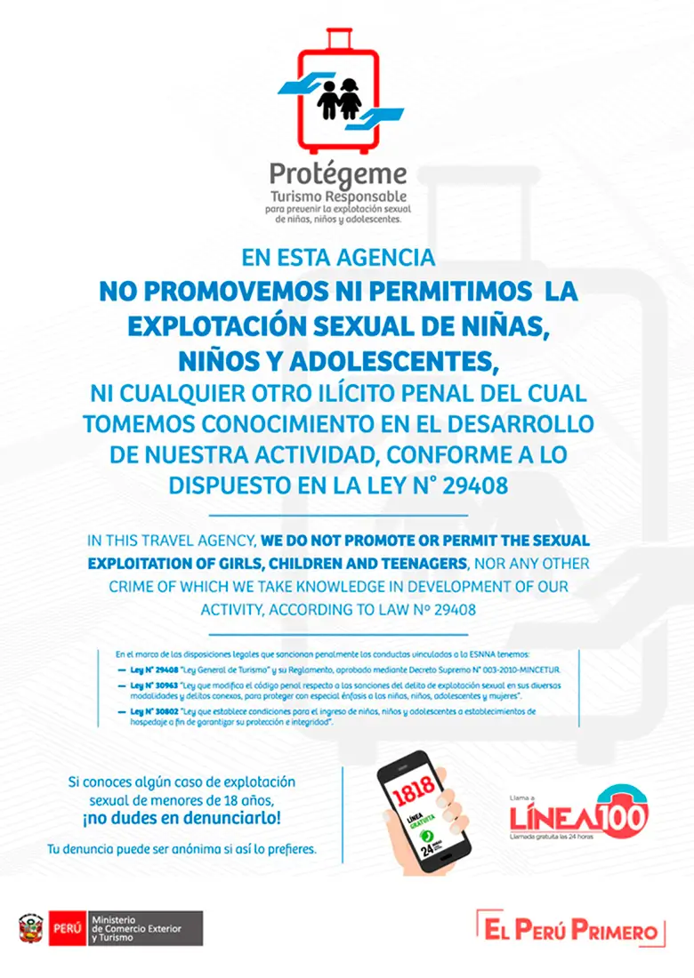 Afiche de la campaña nacional contra la explotación sexual de niñas, niños y adolescentes en el ámbito del turismo